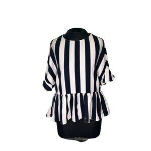 Blue & White Striped Ruffle Hem Peplum Blouse By Black Tape Womens Size S
